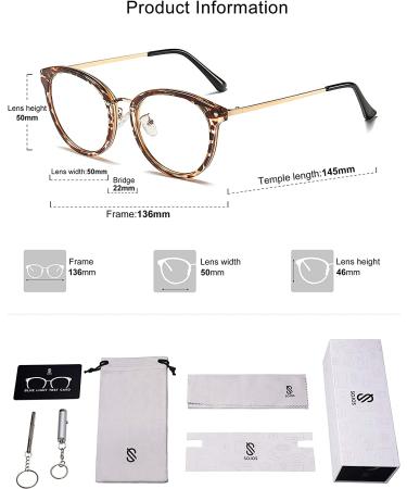 SOJOS Retro Round Blue Light Glasses for Women | SJ9001 Bright Leopard Frame - Buy Online on GoSupps.com