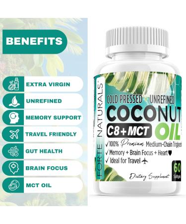 FORTE NATURALS Coconut Oil C8 MCT for Memory Focus Brain Supplement Cold Pressed Unrefined C8 C10 MCT Oil Capsules Keto Pills Ketosis Coconut Oil softgels 1000mg Ketogenic Fuel Gut Health for Women - Buy Online on GoSupps.com