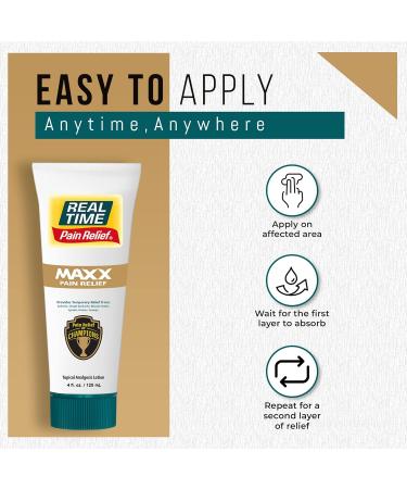 Real Time Pain Relief MAXX 4oz Tube | 18 Natural Ingredients: Arnica Menthol & Peppermint | Maximum Strength Muscle Pain Relief Lotion for Arthritis Hands Ankles Back Shoulders Knees & Joints 4 Fl Oz - Buy Online on GoSupps.com