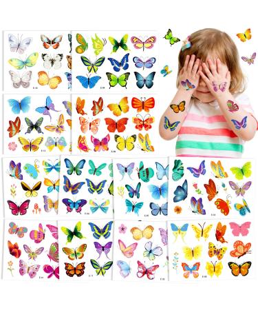 Qpout 12 PCS Kids Butterfly Temporary Tattoo Face Fake Tattoo Sticker For Girls Woman Birthday Decoration Butterfly Party Gift Body Art Makeup Sticker