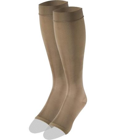 Truform Women's Compression Stockings 20-30 mmHg - Knee High Open Toe Opaque Beige - Medium (1 Pair) | International Shipping Available - Buy Online on GoSupps.com