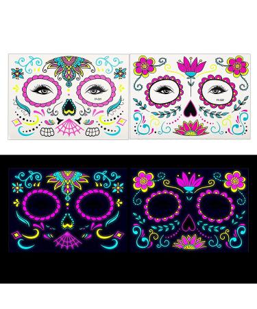 Beisto 8 Set Fluorescent Face Tattoo Stickers - Glow UV Neon Temporary Tattoos for Women - Halloween Christmas Festival Party Props - Buy Online on GoSupps.com