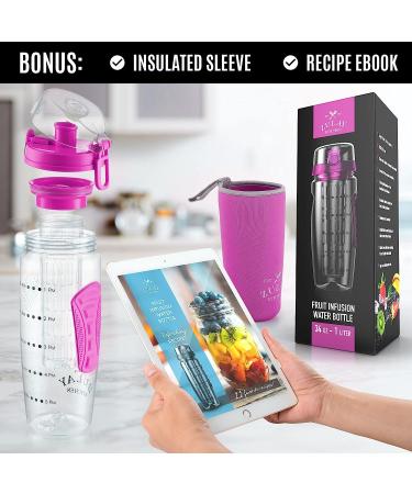 Zulay 34oz Fruit Infuser Water Bottle with Sleeve - Flamingo Pink - Anti-Slip Grip & Flip Top Lid - Infused Water Bottle for Women & Men - Buy Online on GoSupps.com