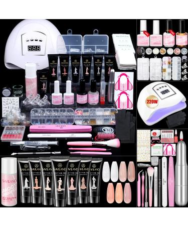 Saviland 8 Colors Poly Nail Gel Kit Poly Nail Extension Gel Pink Series with Base & Top Gel 36W U V LED Light Basic Nail Tools All-in-one French Manicure Starter Nail Kit for Home DIY 3A-7 Colors Poly Gel Nail Kit with Nail Drill