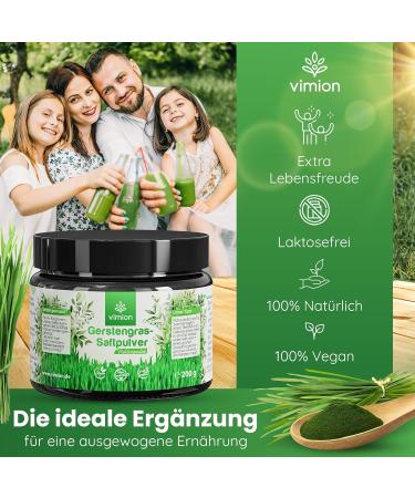 Vimion Pure Barley Grass Juice Powder - Premium Raw Vegan Superfood (200g) Rich in Iron Folic Acid Vitamin K & Chlorophyll - Buy Online on GoSupps.com