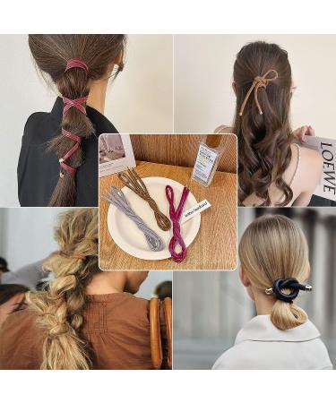 3Pcs Leather Hair Ties Ponytail Holders - Red Brown Grey | French Hairstyle Wraps - Buy Online on GoSupps.com