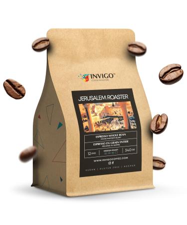 Invigo Espresso Coffee Beans 340g - Aroma-Rich Whole Coffee Bean Small Batch Local Premium Roasting Vegan & Gluten-Free Birthday or Christmas Gift for Coffee Lovers Whole Bean Jerusalem Roaster
