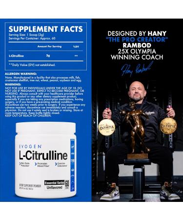 Evogen L-Citrulline Powder - Nitric Oxide Booster | Nitric Oxide Production Promotes Blood Flow & Endurance | 60 Servings - Buy Online on GoSupps.com