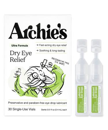 Archie's Remedies Dry Eye Relief Ultra Lubricating Eye Drops Clean Formula and Preservative-Free Vials Single-Use for Irritation and Red Eyes Natural Tears 30 Count 30 Count (Pack of 1)