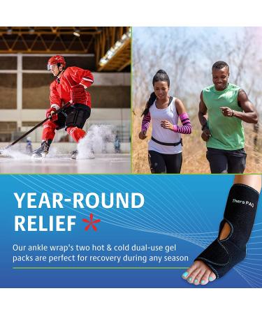 TheraPAQ Ankle Ice Pack Wrap - Hot & Cold Compression Brace for Injuries | Includes 2 Gel Packs | Relief from Sprain, Plantar Fasciitis, Achilles Tendonitis | Fits XS-XL - Buy Online on GoSupps.com