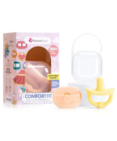 Naturebond baby pacifier silicone binky newborn pacifier pacifier hygiene cover (0-6 mone Sunshine Yellow and Peach Puff) 0-6 Month Sunshine Yellow and Peach Puff
