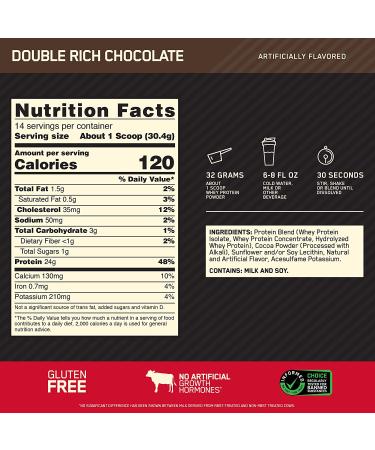 Optimum Nutrition Gold Standard 100% Whey Protein Powder - Double Rich Chocolate - 1 lb - Buy Online on GoSupps.com
