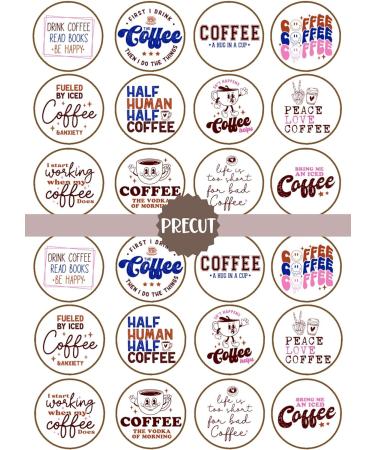 PRECUT Coffee Lover Edible Cupcake Toppers - Coffee Quotes Theme Premium Thickness SWEETENED VANILLA - wafer card disc cake decorations (Pack of 12) - Buy Online on GoSupps.com