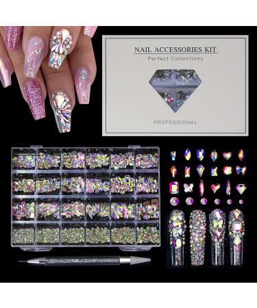 Nail Gems Multi Shapes 3D Glass Ab Crystal Rhinestones Kit | Crystal Glass Ab Rhinestone Gems Flatback Round Bead Charm Gem Stone Jewelry Nail Crystals for Acrylic Nails Pochy - Buy Online on GoSupps.com