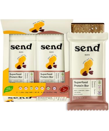 Send Bars Plant Protein Bars With Greens (Peanut Cacao Crunch 8 Bars) – Increase Your Focus Tolerance For Stress & Physical Output With Organic Ingredients