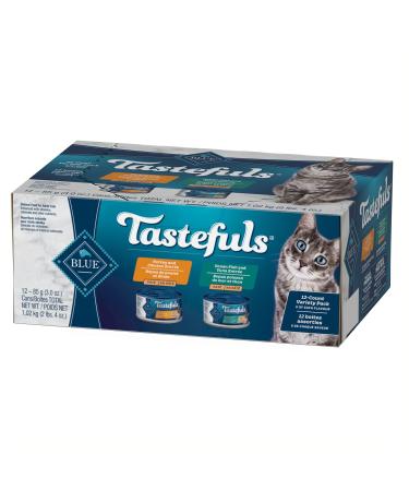 Tastefuls Natural Wet Cat Food Turkey Chicken & Ocean Fish & Tuna Pate Variety Pack 3oz x 12 ct. Variety Pack Turkey Chicken & Oceanfish Tuna Pate Sm Cans