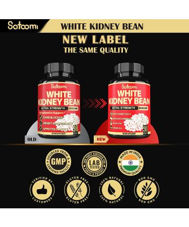 Pure White Kidney Bean Extract Carb Blocker Capsules - 90 Vegan Capsules | 3 Months Supply | 9050 mg Equivalent - 6 Herbal Ingredients - Buy Online on GoSupps.com