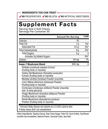 Force Factor Modern Mushrooms Soft Chews - Energy, Focus, Immunity & Digestion Support with Cordyceps, Turkey Tail, Chaga, Reishi & Lion's Mane - Cinnamon Roll Flavor | 60 Chews - Buy Online on GoSupps.com