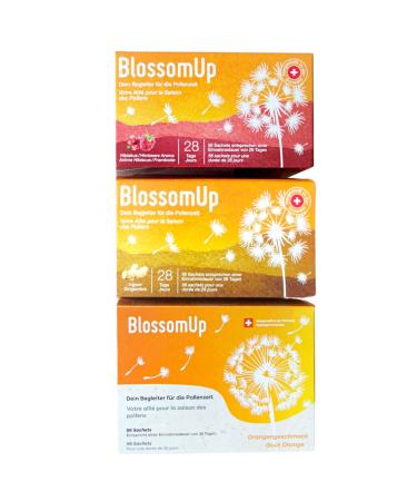Blossomup drinking powder trio for pollen allergy-ginger orange raspberry raspberry 3-person pack for 12 weeks-dietary supplements-Made in Switzerland raspberry hibiscus ginger orange 150 g (3 Pack)