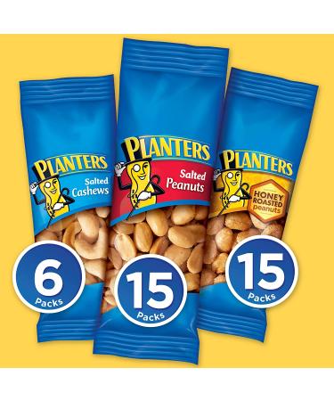 PLANTERS Variety Pack - 36 On-the-Go Nut Snacks: Salted Cashews, Peanuts & Honey Roasted | No Cholesterol, Healthy Fats - Buy Online on GoSupps.com