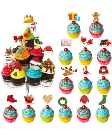 24 Pcs Christmas Cupcake Toppers Merry christmas Theme Elements Cupcake Food Picks for Christmas Party Baby Shower Kids Birthday Party Cake Decorations Supplies - Buy Online on GoSupps.com