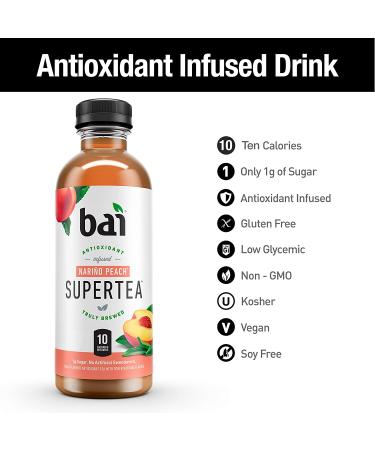 Bai Iced Tea Narino Peach Antioxidant Supertea - 12 Pack, 18 Fl Oz Bottles - Buy Online on GoSupps.com