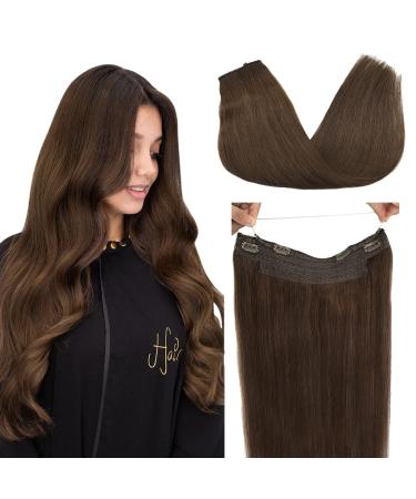 DOORES Hair Extensions Human Hair Chocolate Brown 16 Inch 95g Wire Hair Extensions Invisible Hairpiece Wire Extensions Natural Secret Fish Extensions 16 Inch #4 Chocolate Brown