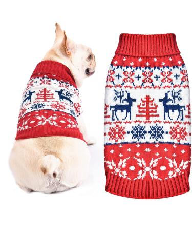 Petcare dog sweater Christmas dog turtleneck sweater Christmas pattern knitwear warm pet sweater for dog puppies party Puppy gift for dog snowflake elk XS