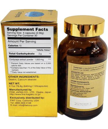 FINE JAPAN Cordyceps Capsules - 120 Count for Energy, Immune Support & Optimal Health - Buy Online on GoSupps.com