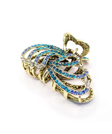TROTH FASHION Metal Antique Silver Plated Hair Clips Women Crystal Rhinestone Hair Claw Diamante Claw Hair Clamp Anti Slip Large Claw Clips for Thin & Thick Hair Hair Styling Accessories Women Antique Bronze Blue