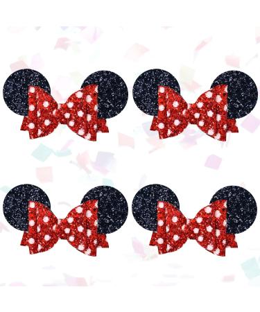 FANPROMS Mouse Ear Bow Hair Clips Red Barrettes Bows 5 Inches 4 Packs Glitter Girls Hair Bows Christmas Costume Accessories Sequin Alligator Clips Polka Dot Hair Barrettes for Baby kids Toddlers Women