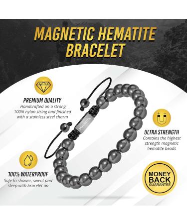 MagnetRX Hematite Magnetic Bracelet - Classic 8mm Bead Magnetic Therapy Jewelry for Pain Relief - International Shipping Available - Buy Online on GoSupps.com