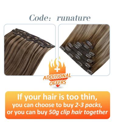 Runature Clip-in Real Hair Extensions - Balayage Ombre Dark Brown to Blonde 40cm 120g 7 Pieces #3/8/22 - Premium Remy Quality - Buy Online on GoSupps.com