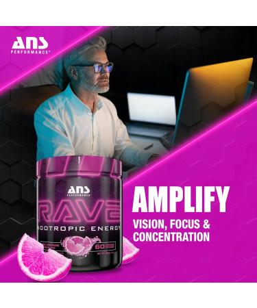 Rave Energy Supplement - 60 Servings Sugar-Free Focus & Memory Boost - Pink Lemonade Flavor - Buy Online on GoSupps.com