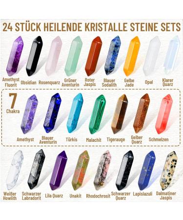 24-Piece Healing Crystals Set - Reiki Meditation Gemstone Chakra Stones | Amethyst Tiger Eye Obsidian Malachite - Perfect for Spiritual Decor & Esoteric Gifts - Buy Online on GoSupps.com