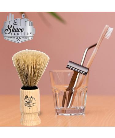 100% Pure Boar Bristle Shaving Brush - Medium Beech Wood Handle | The Shave Factory for Ultimate Shave Experience - Buy Online on GoSupps.com