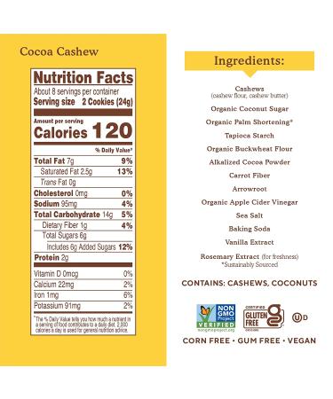 Simple Mills Cocoa Cashew Crme Sandwich Cookies - Gluten Free Vegan Healthy Snacks 6.7oz (Pack of 1) - Buy Online on GoSupps.com