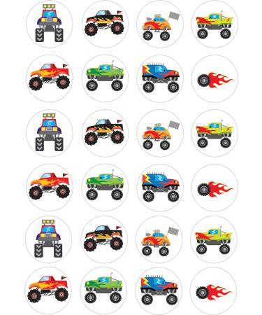 24 Monster Truck pre-cut edible kids childrens party decorations cupcake wafer toppers - Buy Online on GoSupps.com