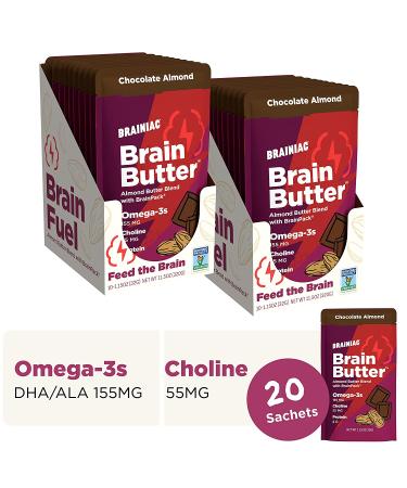 Brainiac Omega-3 Chocolate Almond Butter Pouches - 20 Count, 1.15 oz. Each - Protein & Choline Rich Healthy Snacks for Kids and Adults - Buy Online on GoSupps.com
