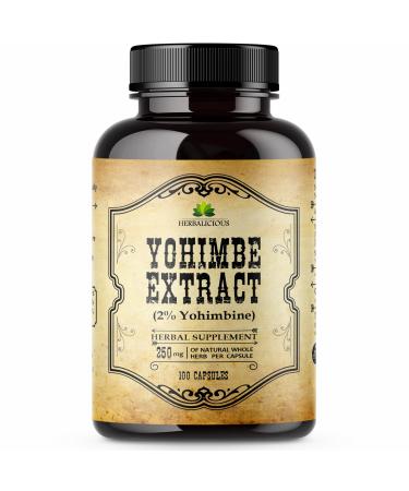 HERBALICIOUS Yohimbe Supplements for Men - 250mg Natural Yohimbe Bark Extract Per Serving - Men's Health Dietary Capsules for Brain Wellness, Athletic Endurance, Metabolism, Mood, Blood Flow 100 Caps
