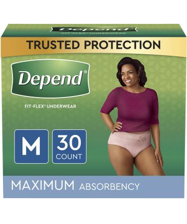 Depend Fit-Flex Adult Incontinence Underwear for Women, Disposable, Maximum Absorbency, Medium, Blush, 30 Count Medium (30 Count)