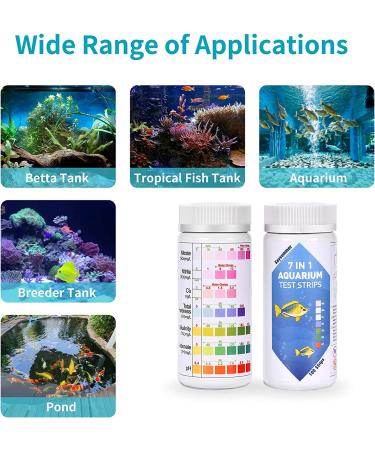 7-Way Aquarium Test Strips 150 Pack | Freshwater & Saltwater Fish Tank Testing Kit | pH, Alkalinity, Nitrite, Nitrate, Chlorine, Carbonate & Hardness | 7 in 1 | 100 Strips - Buy Online on GoSupps.com