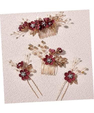 MAGICLULU 4 Sets Hairpin Japanese Hair Accessories Wedding Headpieces Bridal Headpieces for Wedding Rhinestone Hair Clips Embellishments Decor Pearl Zinc Alloy Red Bride Dress - Buy Online on GoSupps.com