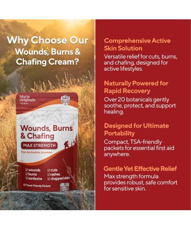 Marie Originals Wounds Burns & Chafing Pouch 10 Packets Max Strength First Aid Anti Chafing Cream for Men and Women with Natural Botanicals for Active Lifestyles Soothes Dry Cracked Skin On-The-Go - Buy Online on GoSupps.com