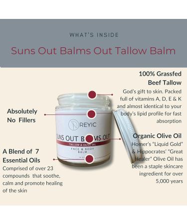 Sun's Out Balm's Out - Organic Tallow & Olive Oil Balm (4oz) | Soothes & Repairs Skin After Sun Exposure | All-Purpose Moisturizer for All Skin Types - Buy Online on GoSupps.com