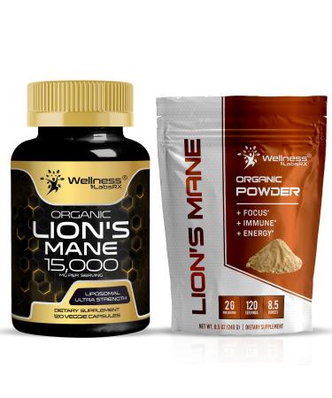WELLNESS LABSRX Lions Mane Supplement Capsules - Lions Mane Powder 2000mg