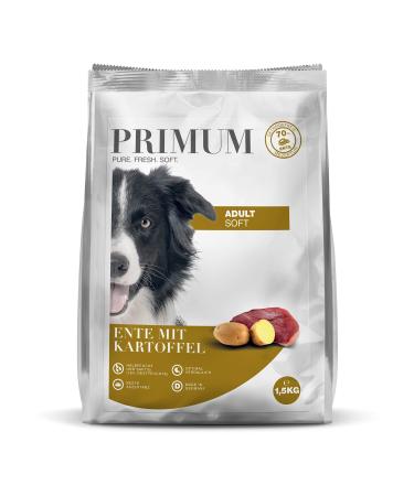 Primum - soft duck with potato - 1.5 kg - semi -damp dog food - grain -free dry food - high meat content - optimally digestible duck (1 Pack)
