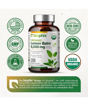 biophix Lemon Balm Capsules USDA Organic 20:1 Extract 300 mg 200 Veggie Caps - Cognitive Health Stress Sleep Mood Support Natural Herbal Supplement - Buy Online on GoSupps.com