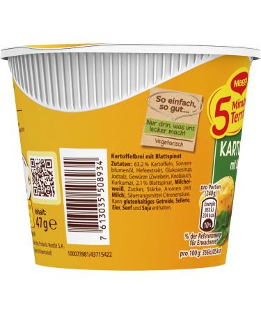 Buy Maggi 5 Minute Terrine Mashed Potatoes with Leaf Spinach - 8 Pack (47g Each) | Fast International Shipping - Buy Online on GoSupps.com