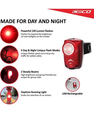 CECO-USA 150 Lumen USB Rechargeable Bike Tail Light - Waterproof & Impact Resistant - Buy Online on GoSupps.com